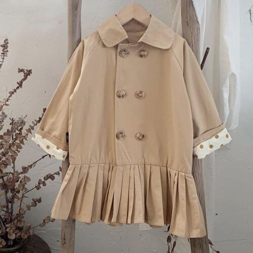 Autumn Winter Girl Trench Coats Clothes British Style Childrens Cotton Pleated Windbreaker Jackets Teenagers Kids Tops Costumes
