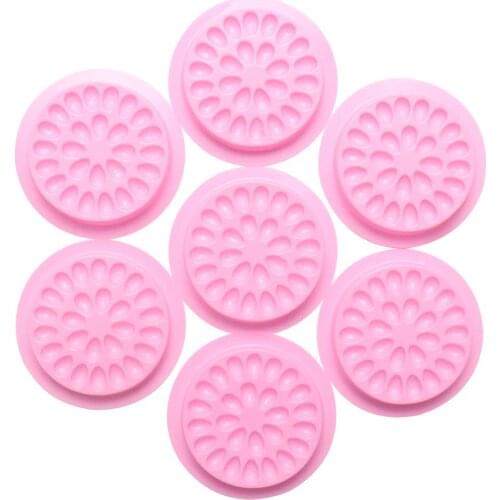 50pcs Disposable Glue Gasket Plastic Flower Shape Glue Pad False Eyelashes Glue Holder Pallet Eyelash Extension Tools Pink