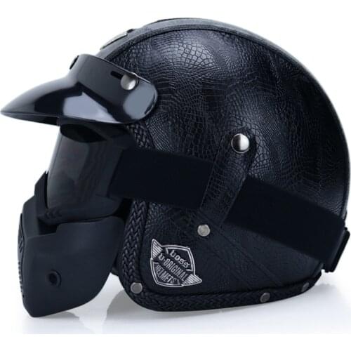 Retro 3/4 Motorcycle PU Leather Open Face Helmet Vintage Motorbike Helm Chopper Biker Pilot Motocross Helmets for Men Women