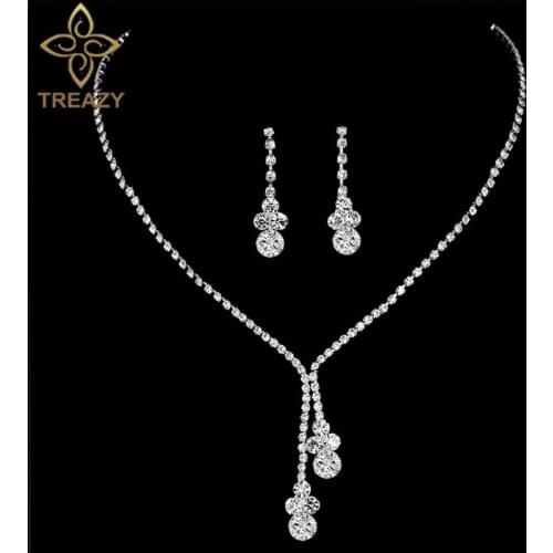 TREAZY Charming Zircon Crystal Bridal Jewelry Sets Floral Drop Necklace Earrings for Women Engagement Wedding Jewelry Sets