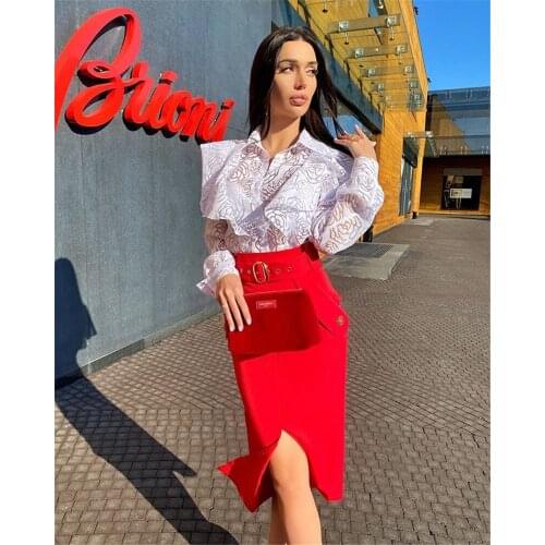 Hight Quality Red White Bandage Skirt Sexy Knee Length Pencil Skirt Rayon Vintage Celebrity Party Wear