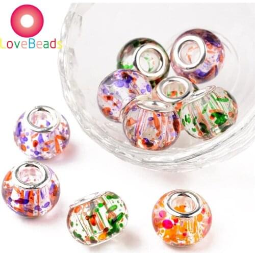 10Pcs 16x10mm Round Loose Large Hole Glass Beads Fit Pandora Charm Slide Chain Bracelet Chain Spacer Beads for Jewelry Making