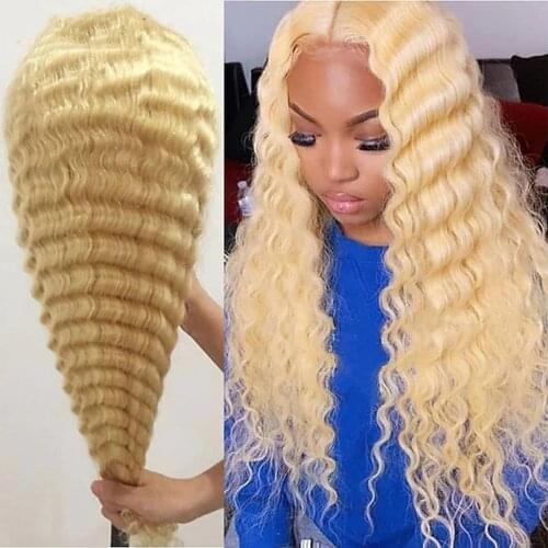 180% 13x4 Lace 613 Blonde Lace Front Wig Deep Wave Afro Kiny Curly Human Hair Wigs With Baby Hair