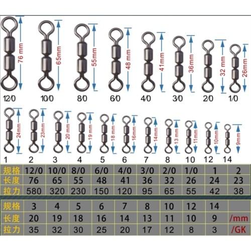 20Pcs Fishing Barrel Bearing Rolling Swivel Solid Ring LB Lures Connector 5 Size