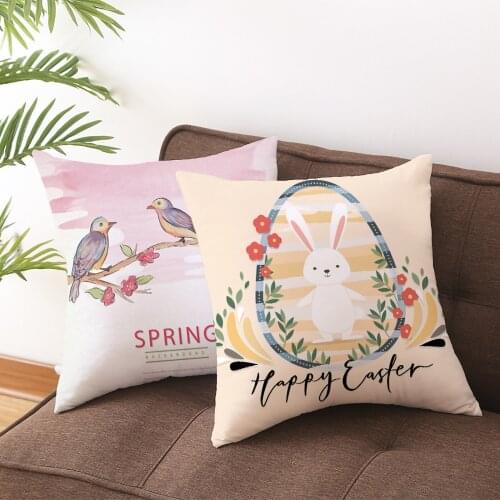 20 Styles Easter Pillowcase Cushion Cover Creative Bunny/Wreath/Plant/Bird/Egg Pattern Square Throw Pillow Cover Case