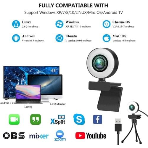 2021 New 4K 2K Full HD Web Camera Fill Light Webcam With Microphone For PC Desktop Laptop 1080P Web Cam For Conference System
