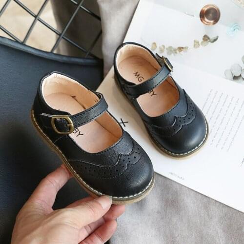 2021 Spring Autumn Leather Casual Shoes Girls Kids PU Childrens soft soled British style sandals versatile childrens Velcro c
