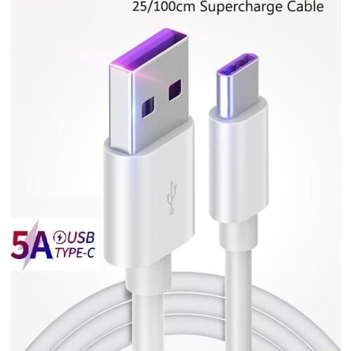 5A USB Type C Cable 0.25m 1m Fast Charging Type-C For Huawei P30 P20 Mate 20 Pro Phone Super Charge QC3.0 USBC Cabo