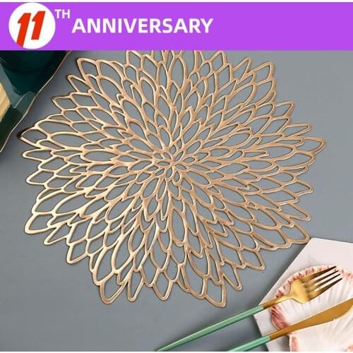 6PCS Nordic style PVC placemat Creative home bronzing flower placemat Hollow non-slip insulation table mat Hibiscus flower co