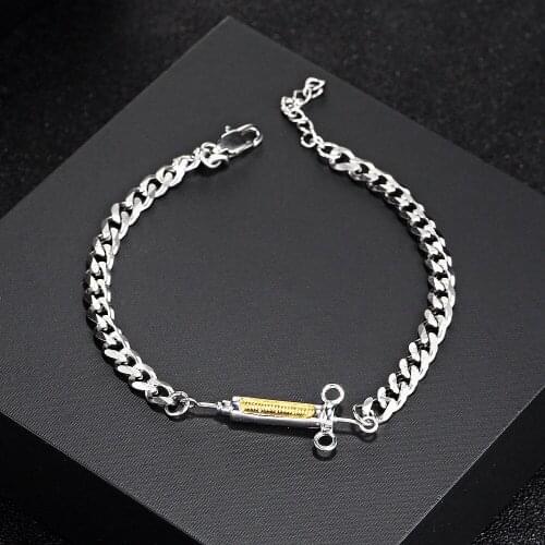 Trendy Syringe Bracelet With Cuban Chain Charm Jewelry Fashion Designer Injector Pendant Necklace Hip Hop Jewelry Set