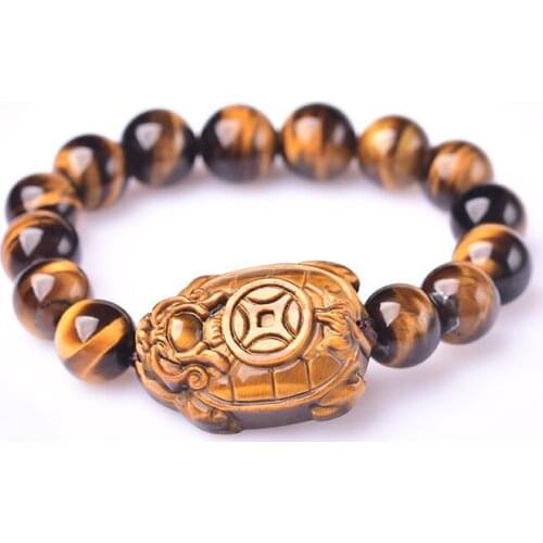 Natural Yellow Tiger Eye Stone Beaded Bracelets For Men Women DIY One-Money Little Dragon Turtle Single Circle Amulet Bracelet