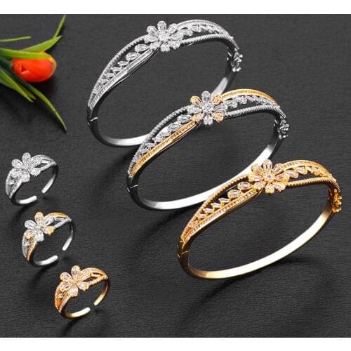 BrideTalk luxury Unique African Bangle Ring Set Jewelry Sets For Women Wedding Cubic Zircon Crystal CZ Dubai Bridal Jewelry Set