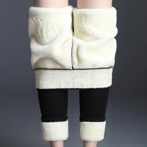 Black Women Winter Thick Velvet Pants Plus Size Warm High Waist Stretch Skinny Pencil Trousers Casual Wool Fleece Pant