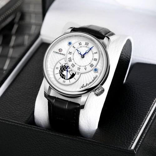 Forsining Watch Fashion Double Dial Casual Hollow Mechanical Automatic Movement Men Wristwatches Clock One Drop Shipping Reloj