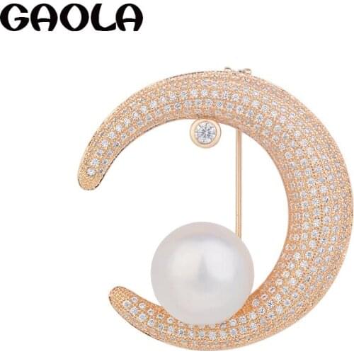 GAOLA New Fashion Classic Pearl-Shaped Moon Shape Brooch For Party And Birthday Party Wear GLX0181