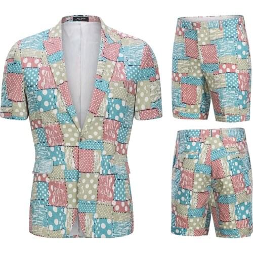 Hawaii Style Casual Short Sleeve Blazers Shorts 2 Piece Set Summer Cotton Short Suits Men Set Trip Beach Suit USA Large Size