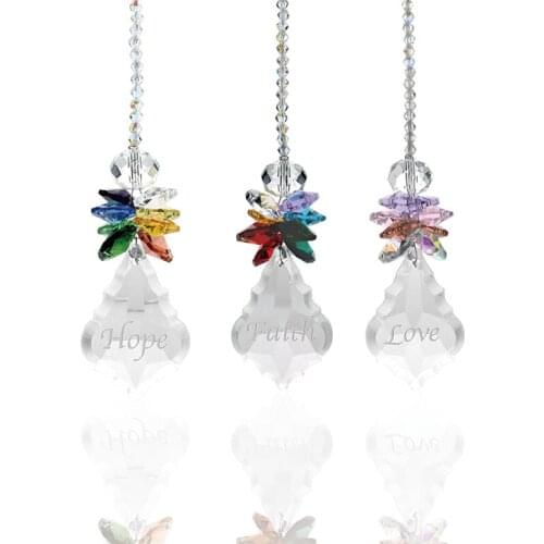 H&D Pack of 3 Chakra Crystal Angel Suncatcher With Clear Baroque Maple Leaf Prisms Rainbow Maker Window Hanging Collection Gift