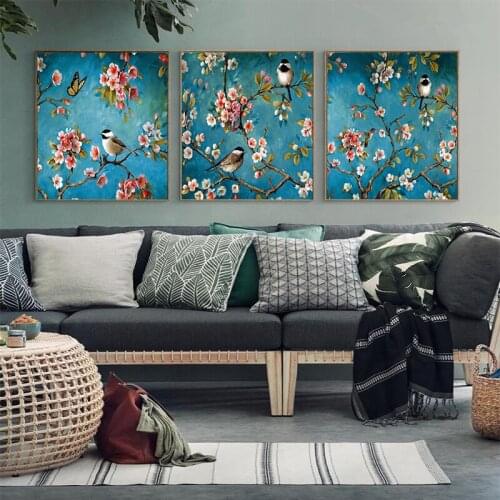 Chinese flower and bird pattern canvas painting wall art poster wall sticker decorative painting wall painting home decor