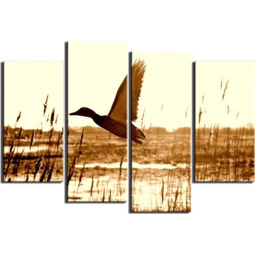 HD Printed 4 piece canvas wall art duck flying lake Painting room decoration decorative pictures Free shipping/NY-5856