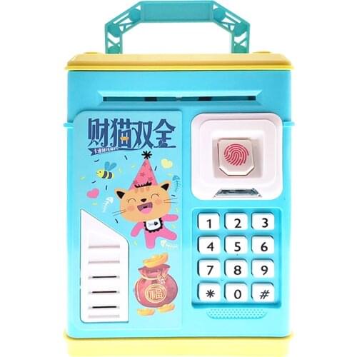 Piggy Bank with Code Handle Music Electric Voice Toy Saving Box Simulation ATM Fingerprint Roll Coin Money Boxes Kids Gift