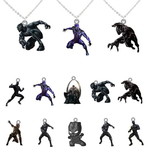 Disney Handsome Black Panther Marvel Avengers Figure Cool Pendant Necklace Boys Men Creative Design Epoxy Resin Jewelry XDS470