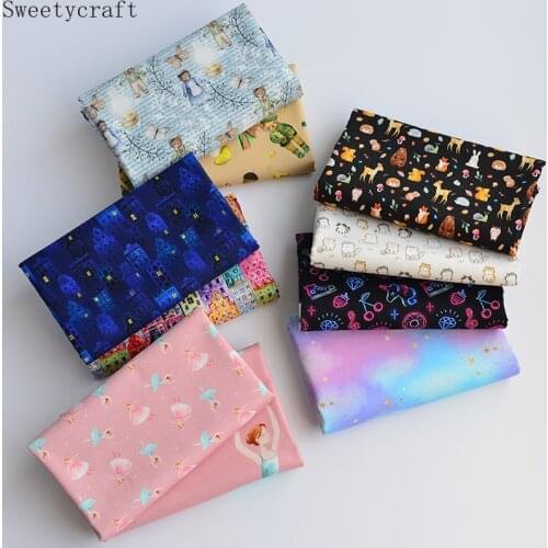 Patchwork Cartoon Ballet Printed Plain Cotton Fabrics Sewing Quilting Bag Fabrics Needlework Material DIY Handmade Crafts Cloth
