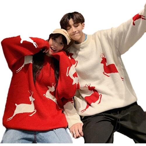 Elk Christmas Sweaters WomenS Clothes Plus Size 2020 Ladies Female Vintage For Oversize Winter Pullover Xmas Couple Friend 0489