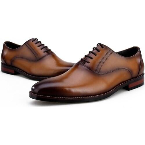 Breathable Black / Brown / Brown Tan Pointed Toe Oxfords Mens Dress Shoes Genuine Leather Wedding Shoes Mens Business Shoes