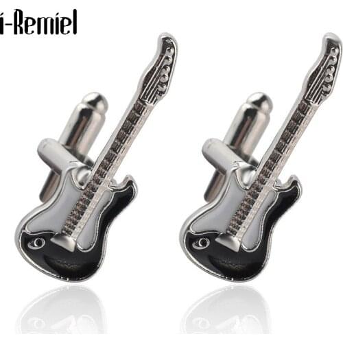 Musical Guitar French Cufflinks Metal Luxury Jewelry Cuff Links Casual/Sporty Shirt Studs for Husband Men Gifts Male Accessories