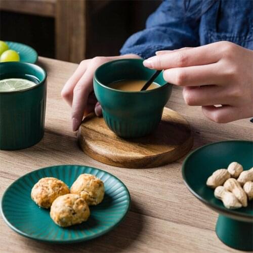 European Retro Coffee Milk Cup Set Creative Dark Green Light Luxury Porcelain Afternoon Tea Cup with Handle Household Drinkware