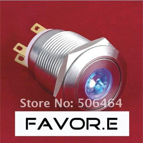 * Stainless steel 19mm IP65 5A/250VAC dot illuminated 1NO 1NC Latching LED metal Push Button light Switch Flat round
