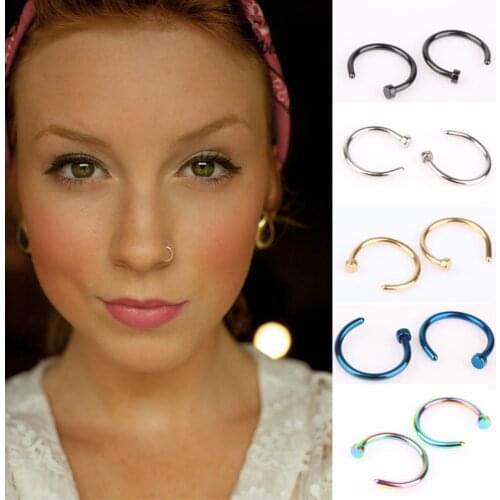 New 10pcs Medical Titanium Silver Hoop Nose Rings Clip on Ear Lip Navel Body Piercing Fake Percing Jewelry Women Pircings 2021