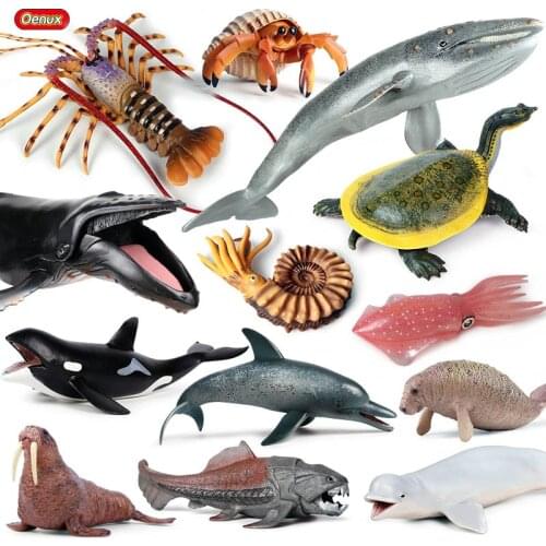 Oenux Sealife Crab Shark Turtle Megalodon Moray Eel Model Action Figures PVC Ocean Marine Animals Aquarium Educational Kid Toys