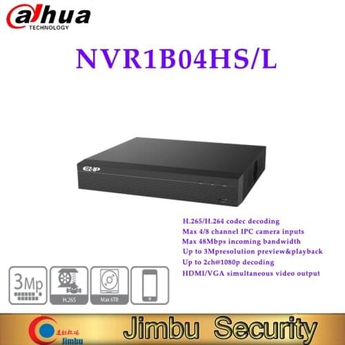 Dahua original NVR1B04HS/L 4 Channel Compact 1U H.265 Network Video Recorder Up to 3Mp resolution preview&playback and Tampering