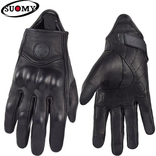 SUOMY Retro Pursuit Perforated Real Leather Motorcycle Gloves Moto Waterproof Gloves Motorcycle Protective Gears Motocross Glove