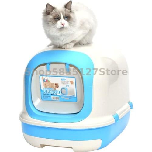 Fully Enclosed Cat Litter Basin Anti Splash Cat Toilet Extra Large Double Deck Cat Excrement Basin With Grid Drawer