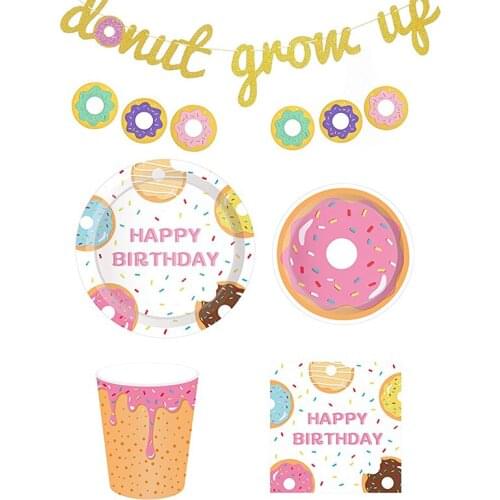 Donut Party Doughnut Grow up Party Paper Cup Napkin Plates Happy Birthday Anniversary Baby Shower Candy Bar Party Decor ww22