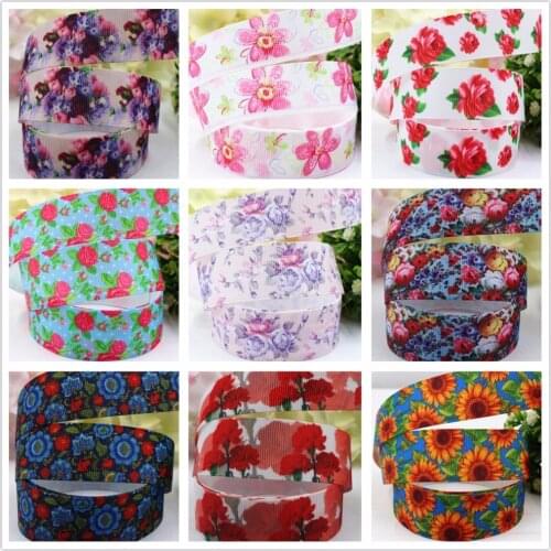 165359 , 25mm beautiful flower Printed grosgrain ribbon , DIY handmade Hair accessories Material wedding gift wrap