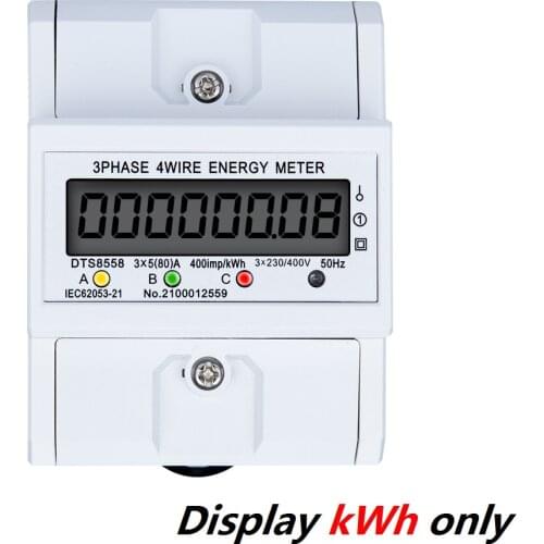 Din Rail Energy Meter 3 Phase 4 Wire Electronic Watt Power Consumption Wattmeter kWh 5-80A 380V AC 50Hz LCD Display