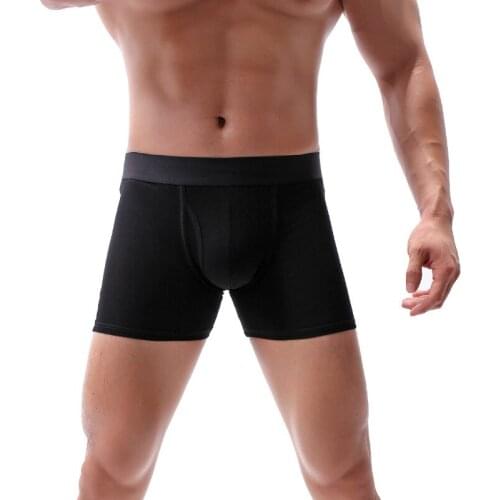 Sexy Underwear Mens Cotton Boxer Shorts Intimate Panties Breathable Solid U Convex Pouch Long Leg Underpants Large Size L-5XL