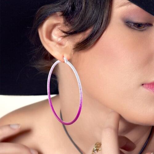 Girls 50mm Exaggerate Big Circle Hoop Earrings yellow green red purple Gradient Simple Round Loop Earrings for Women Ear Jewelry