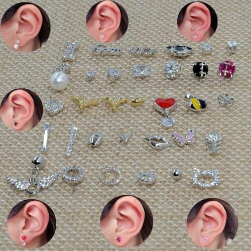 3Pairs Silver Color Stud Earrings for Women Cat Butterfly Bone Heart Mouse Zircon Ear Cartilage Tragus Piercing