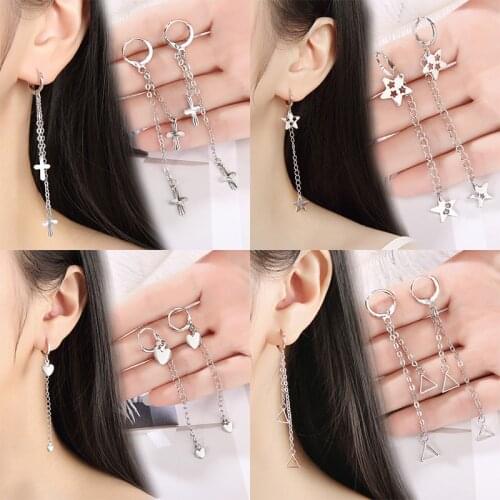 Fashion Tassel Long Chain Ear Buckle Earrings For Women Cross Love Leaf Pendant Dangle Drop Earrings Gift Jewelry Hot Selling