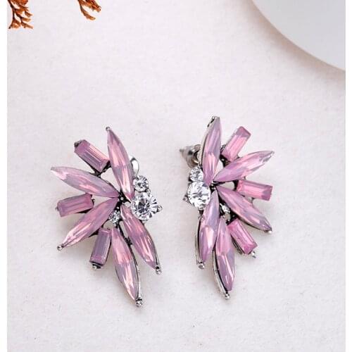 LUBOV Fashion Crystal Opal Stone Stud Earrings Silver Plated Sparkling Rhinestone Piercing Earrings Women Wedding Jewelry New