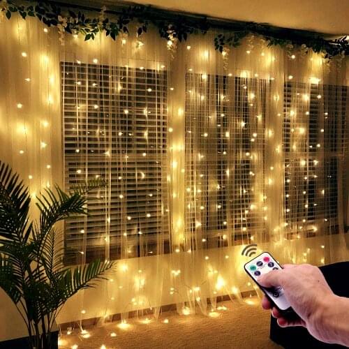 Led Curtain string lights Christmas Garland Flash Fairy Light With Remote Control Birthday Decoration Wedding Party Window Decor