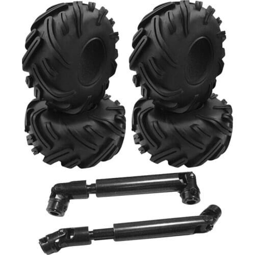 2PCS Steel CVD Universal Joint Drive Shaft with 4PCS RC Rock Crawler 2.2 Inch Tires Soft 140mm Tyre with Foams