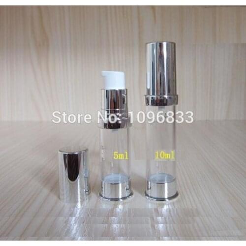 10ML 10g Vacuum Bottle, Cosmetic Lotion Packaging Bottle, Silver Airless Pump Bottle, Cosmetic Sample Packing Bottle, 50pcs/Lot