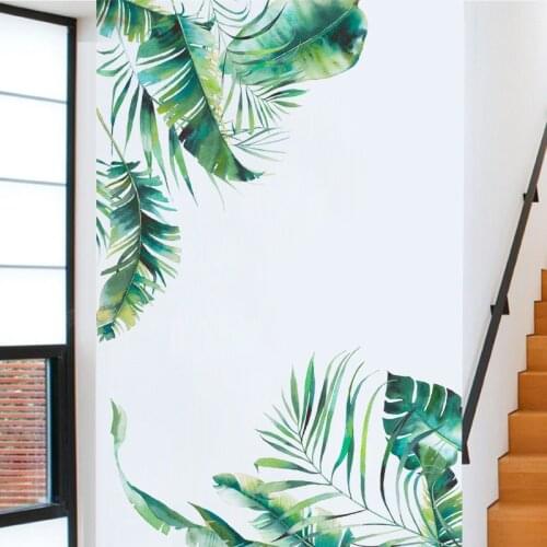 Green Tropical Plant Leaves Living Room Ceiling Corridor Entrance Decoration Wall Decals Home Decor Mural Stickers
