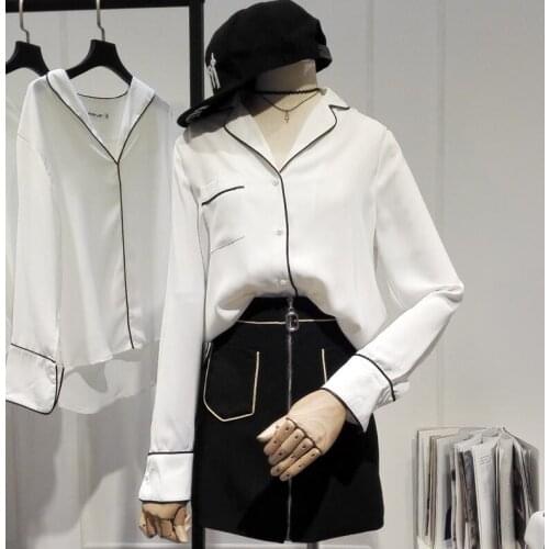 Womens spring autumn Long sleeve pajamas style white shirt female casual loose basic OL Shirt plus size chic Blouse TB544