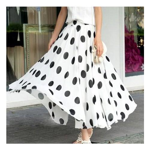 Women Summer Style Plus Size 3XS-8XL Polka Dot Printing Bohemian Chiffon Skirt Woman Ladies Retro Vintage Maxi Long Beach Skirts